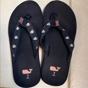 Vineyard Vines Navy Sandals with Pink Whale Logo